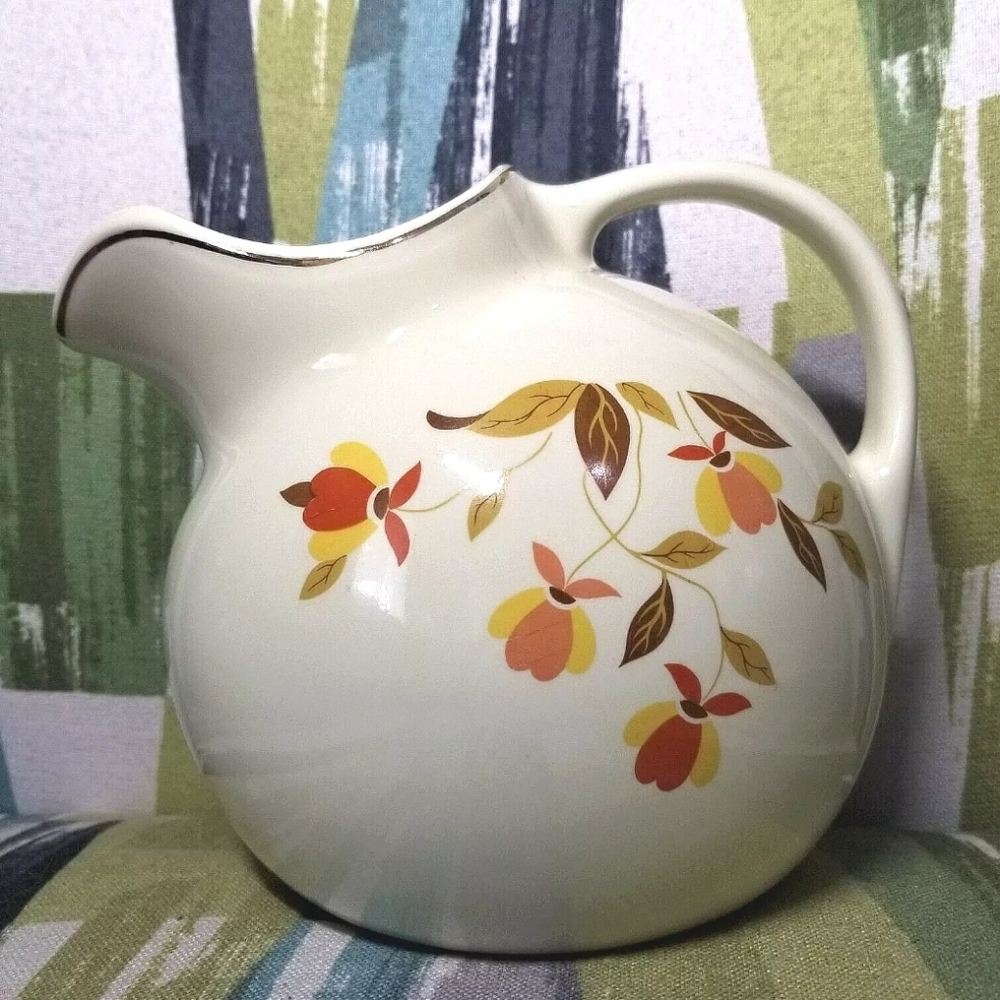 Vintage Hall’s Superior Mary Dunbar Jewel Tea Autumn Leaf Ball Pitcher - A